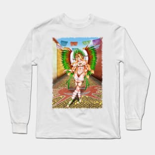 Christmas Quetzalcoatl Tecnica Mask Background  Jagged Long Sleeve T-Shirt